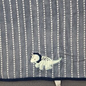 Parent's Choice Dinosaur Baby Blanket Blue White Stripe Triceratops Applique